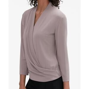 MM LaFluer The Deneuve Top 3/4 Sleeve Surplice Top Taupe Rain Cloud M